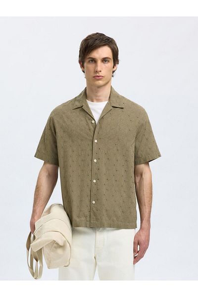 SELECTED Kurzarmhemd Broderie Anglaise