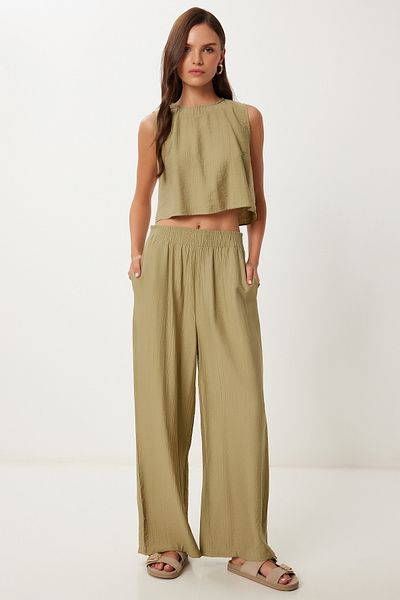 Lovelyİstanbul Tie Detailed Blouse Trousers Set Olive Green Lrv0104
