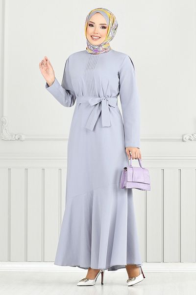 ModaMerve Rib Detail Hijab Dress 4096Pm1063-M Gray