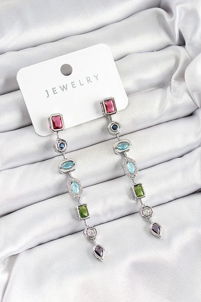norsary Brass Colored Zircon Stone Dangle Model Silver Color Women's Earrings