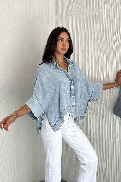 FEMELLE Cămașă Poncho din denim albastru pentru femei