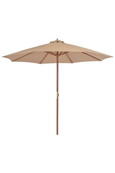 vidaxl مظلة خارجية مع عمود خشبي 300 سم لون بني فاتح