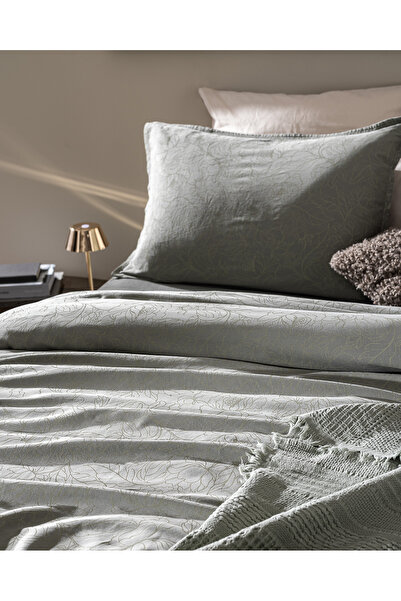 Madame Coco Maena Double 100% Cotton Printed Piece Dye Duvet Cover Set - Khaki