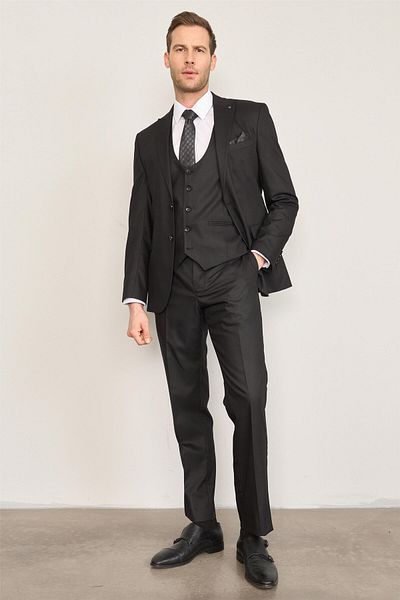 ATLIHAN Kagi Black Men's Cotton Polyester Bar Vest Suit