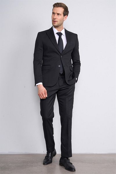 Mentality 9126 Men's Pointed Collar Slim Fit Jogger Suit Black