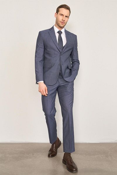 Mentality 9122 Men's Mono Collar Slim Fit Vest Suit Light Navy Blue