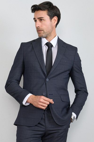 Mentality 9119 Men's Mono Collar Slim Fit Suit Dark Gray