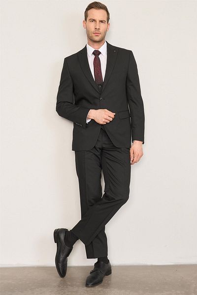 ATLIHAN Kagi Black Men's Cotton Polyester Palermo Vest Suit