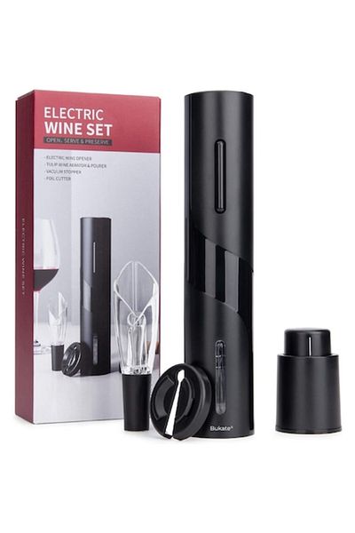 Bukate Electric Corkscrew Set, 4 in 1 with Foil Cutter, Vacuum Stopper and Wine Aerator, Black, Bukate®