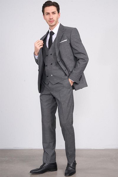 DURAK Risser Bolu Smoked Polyviscon Men's Suit with Vest