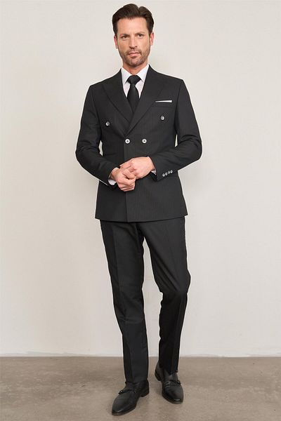 DURAK Black Men's Striped Double Breasted Suit