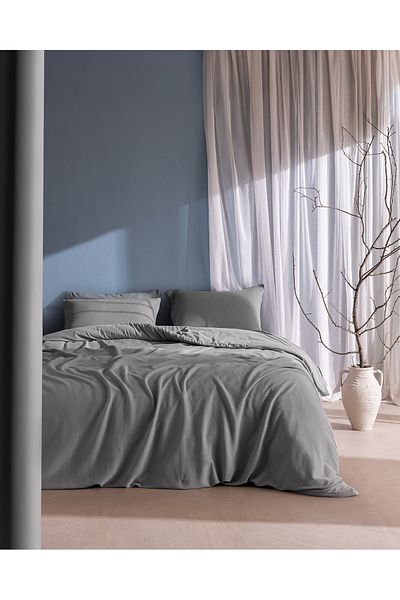 Madame Coco Marly Single 100% Cotton Combed Cotton Elastic Duvet Cover Set - Gray