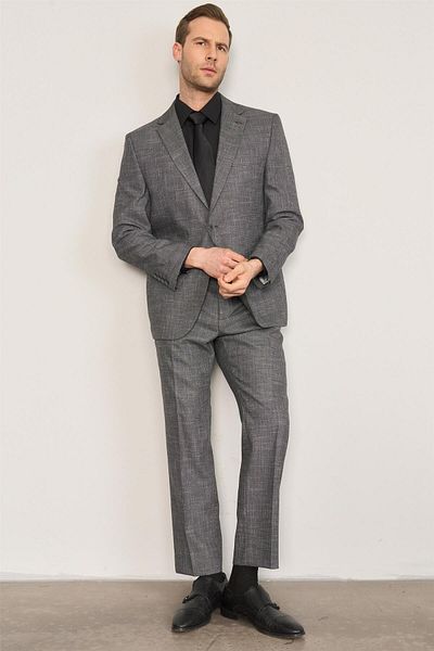 ATLIHAN Kagi Gray Men's Cotton Polyester Corsica 4 Drop Classic Suit