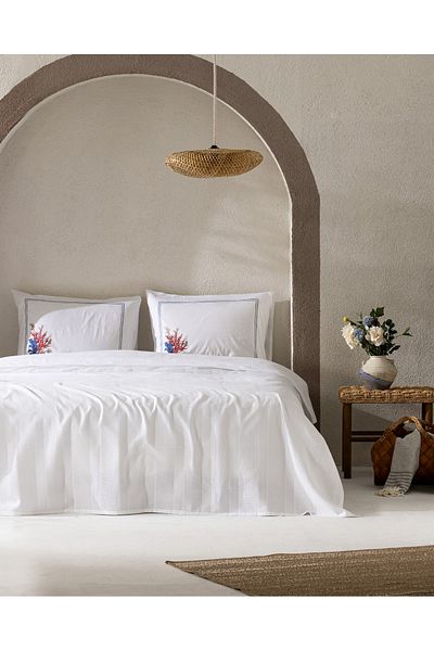 Madame Coco Mathilda King Size Cotton Ecocell Plain Pique Set - White