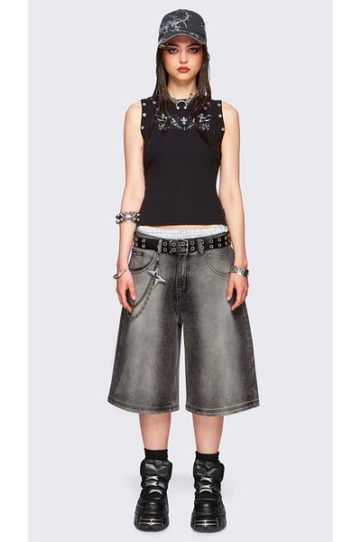 DEEFWEAR Y2k Trend Star Detail Jean Σορτς Βερμούδες