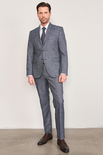 Mentality 9121 Men's Mono Collar Slim Fit Suit Light Navy Blue