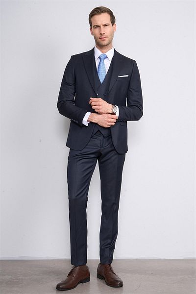 DURAK Porto Navy Blue Men's Straight Polyviscose Suit
