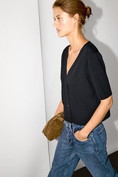 Massimo Dutti Kısa kollu V yaka hırka