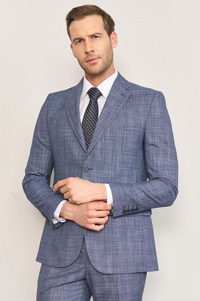 Mentality 9120 Men's Mono Collar Slim Fit Suit Light Navy Blue
