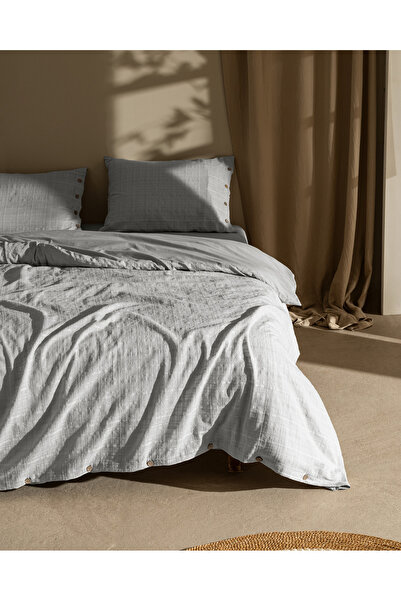 Madame Coco Lumiere King Size 100% Cotton Dobby Duvet Cover Set - Light Gray