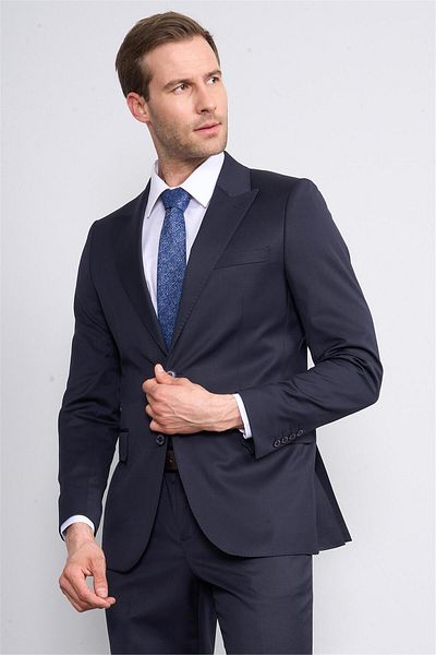 Çetinkaya Çetinkaya 9553 Six-Star Mono Collar Double Slit Suit Navy Blue 6D