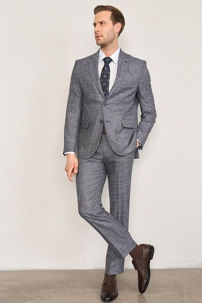 Mentality 9121 Men's Mono Collar Slim Fit Suit Navy Blue