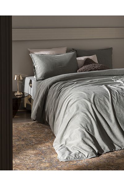 Madame Coco Maena Double 100% Cotton Printed Piece Dye Duvet Cover Set - Khaki