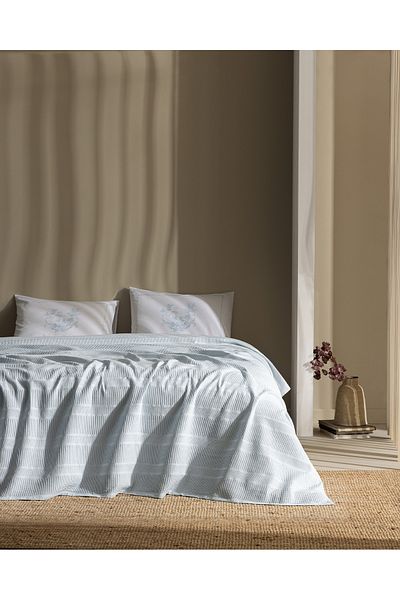 Madame Coco Mathilda Double 100% Cotton Karde Plain Pique Set - Light Blue