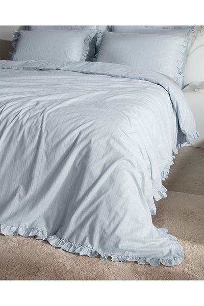Madame Coco Julien King Size 100% Cotton Ruffle Duvet Cover Set - Light Blue
