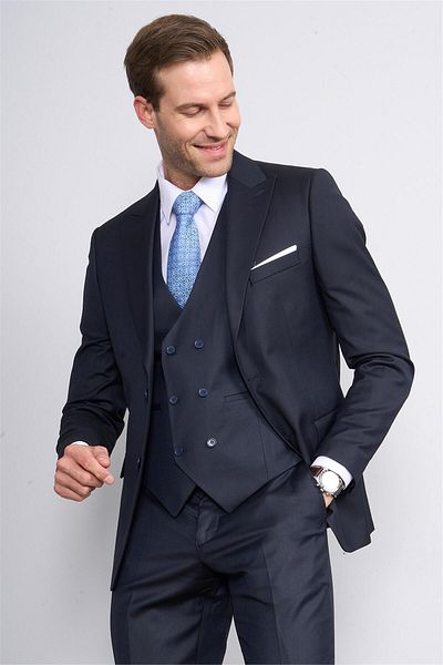 DURAK Porto Navy Blue Men's Straight Polyviscose Suit