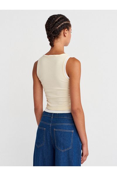 Dilvin 21102 Double Layer Button Top-Light Yellow