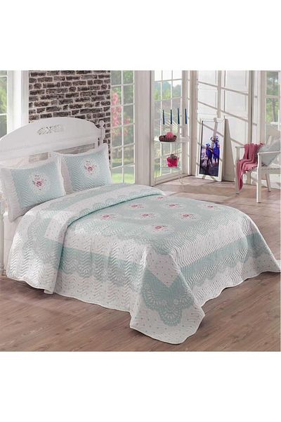 Çeyiz Diyarı Clara Printed Quilted Double Bedspread Blue