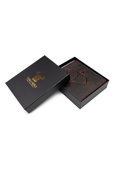 Toro Nero Men's wallet made of brown genuine leather, zodiac sign Sagittarius
