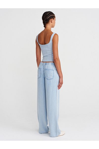 Dilvin 72010 Pantaloni casual din denim din țesătură Lyocell-Albastru