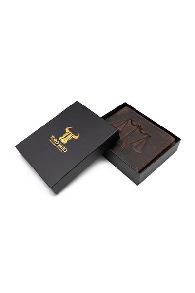 Toro Nero Men's wallet made of brown genuine leather, zodiac sign Libra
