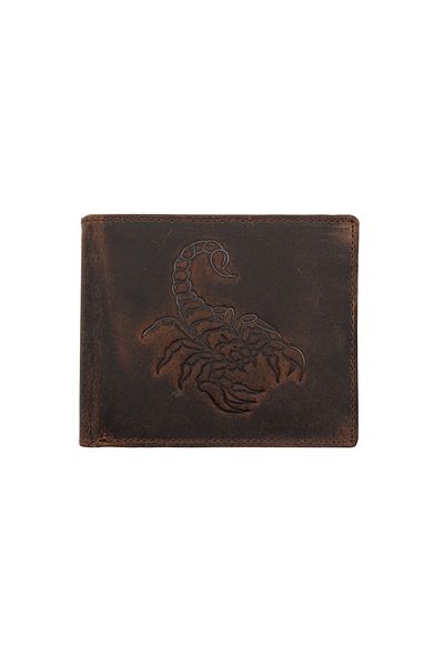 Toro Nero Men's wallet made of brown genuine leather, zodiac sign Scorpio