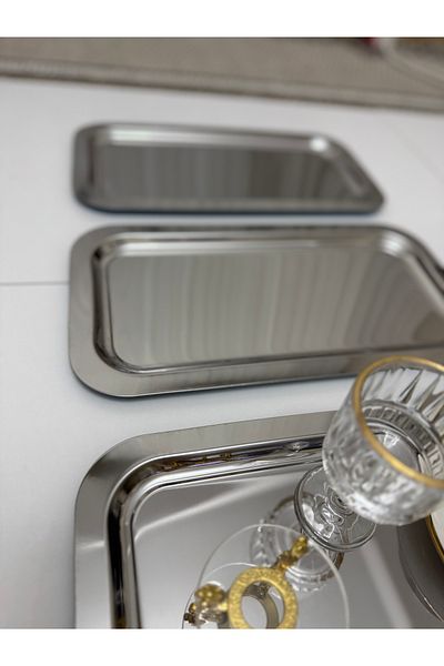 Elzemm store 6 Pcs Steel Large Rectangular Model Service and Presentation Tray 17*33 cm