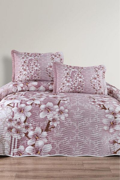 Çeyiz Diyarı Avena Printed Quilted Double Bedspread Dusty Rose