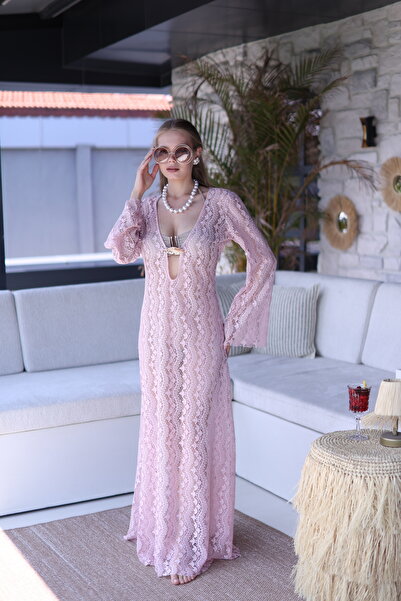 Liliya Gögüs Dekolteli Dantel Plaj Elbisesi