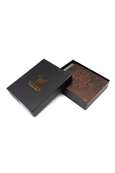 Toro Nero Men's wallet made of brown genuine leather, zodiac sign Leo