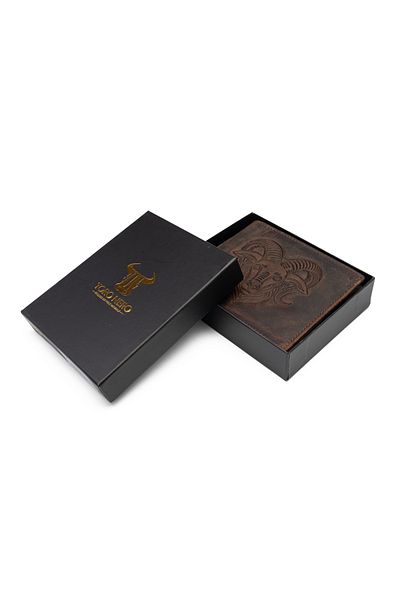 Toro Nero Men's wallet made of brown genuine leather, zodiac sign Aries