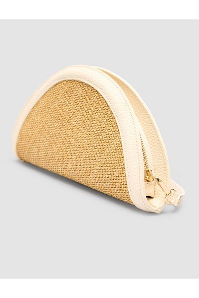 Cabani Straw Cream Leather Lined Women's Bag
