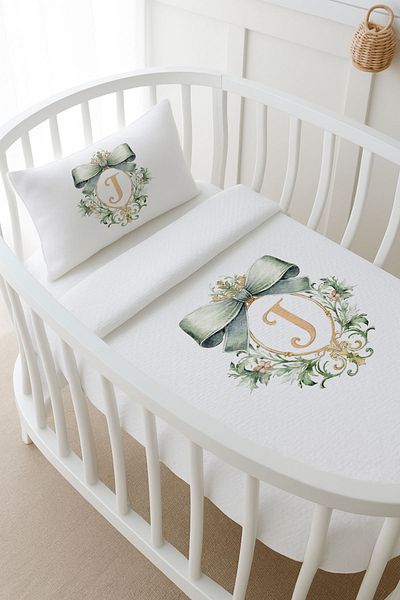 Tuğba Kuğu Pike Set - Green Royal Series - Letter J 80 X 120 cm
