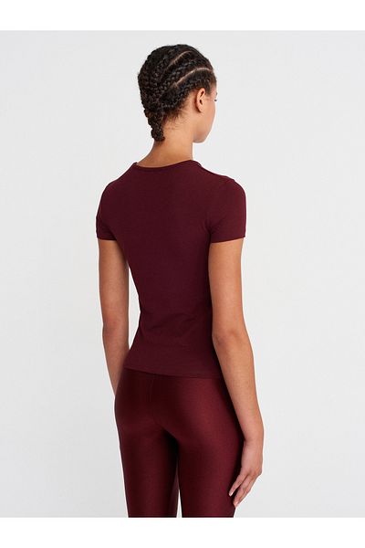 Dilvin 31906 Body Fitting Short Sleeve T-Shirt-Claret Red