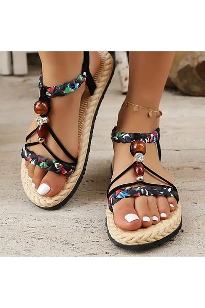 ELİŞİ MODA Bohemian Style Women's Sandals, Lightweight Comfortable Sole Sandals, Stoned Very Stylish Daily Use Sandals
