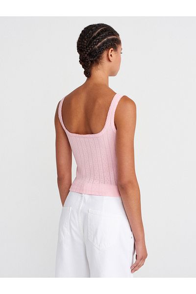 Dilvin 21068 Buttoned Square Neck Top-Powder Pink