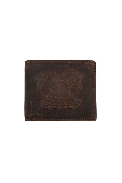 Toro Nero Men's wallet made of brown genuine leather, zodiac sign Gemini