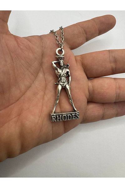 Herşey Nota Sun God Helios Necklace with Statue of Rhodes Figure – Ancient Mythology Themed Silver Color Unisex Jewelry
