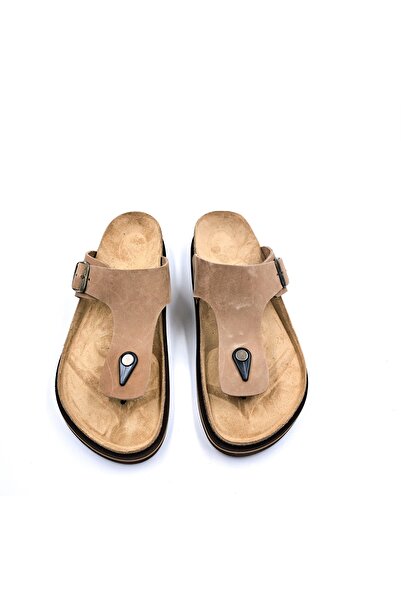 Hammer Jack Genuine Nubuck Leather Orthopedic Flip Flops Sand Beige Men's Slippers