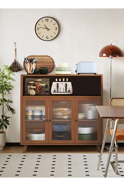 EqiEch Kitchen Corner Cabinet with Doors & Shelves for Living Room & Kitchen, 100x35x95cm